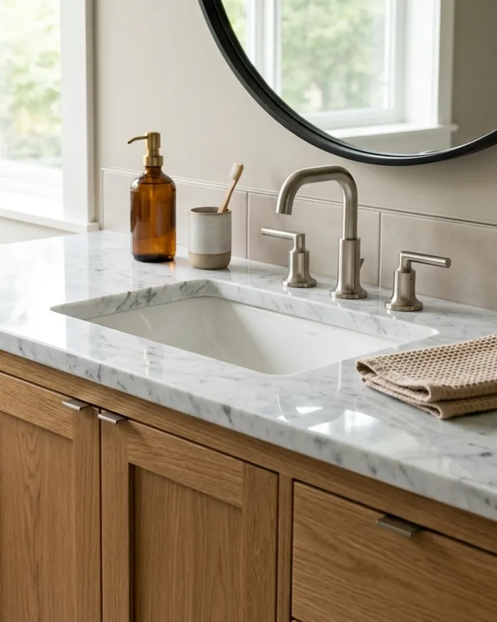 Marble vanity countertop and sink