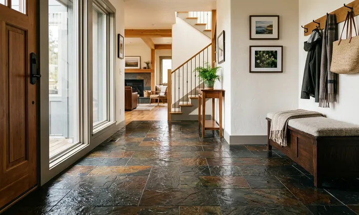 Slate tile entryway floor