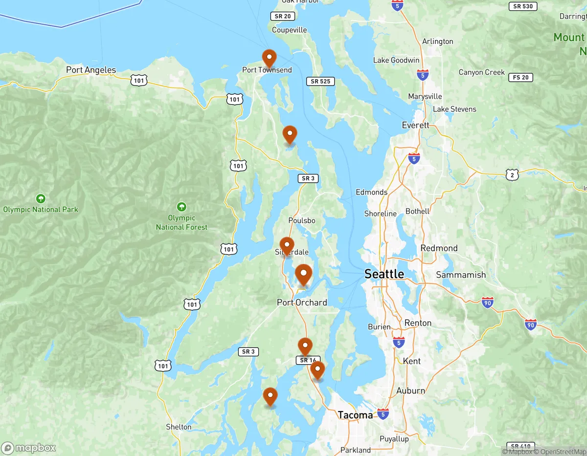 Map of the True North Surface Pros service area: Kitsap County, Gig Harbor, Purdy, Key Peninsula, Port Ludlow and Port Townsend
